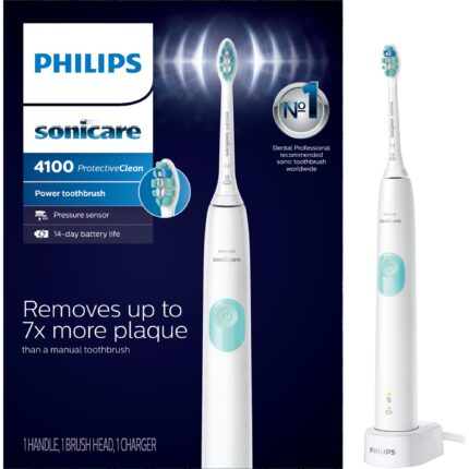 Philips Sonicare ProtectiveClean 4100 Plaque Control, Rechargeable Electric Toothbrush with Pressure Sensor, White Mint HX6817/01