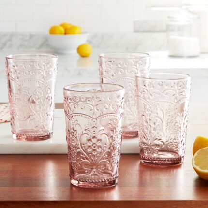 The Pioneer Woman Amelia 15.22-Ounce Rose Glass Tumblers, Set of 4